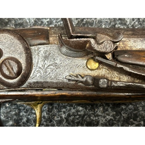 2436 - Flintlock Pistol with 285mm long barrel, bore approx. 16mm. Lock is signed but hard to read. Working... 