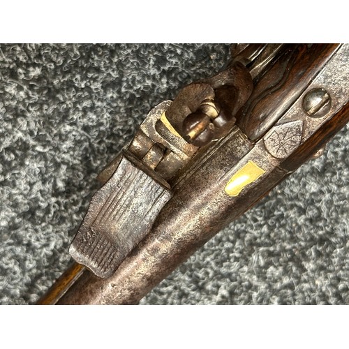 2436 - Flintlock Pistol with 285mm long barrel, bore approx. 16mm. Lock is signed but hard to read. Working... 