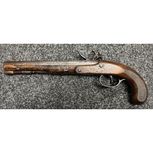 2437 - English Flintlock Pistol with 220mm long barrel, bore approx. 13mm. Lock is marked 