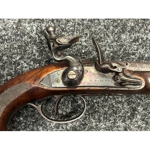 2437 - English Flintlock Pistol with 220mm long barrel, bore approx. 13mm. Lock is marked 