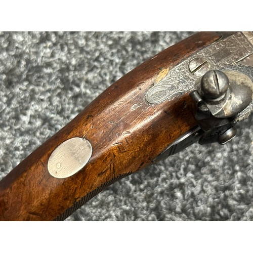 2437 - English Flintlock Pistol with 220mm long barrel, bore approx. 13mm. Lock is marked 