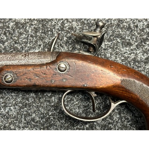 2437 - English Flintlock Pistol with 220mm long barrel, bore approx. 13mm. Lock is marked 