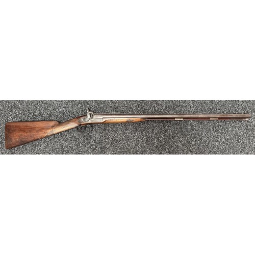 2438 - Percussion Cap Double Barrel Shotgun with 695mm long Damascus barrels. English Proof marks to unders... 