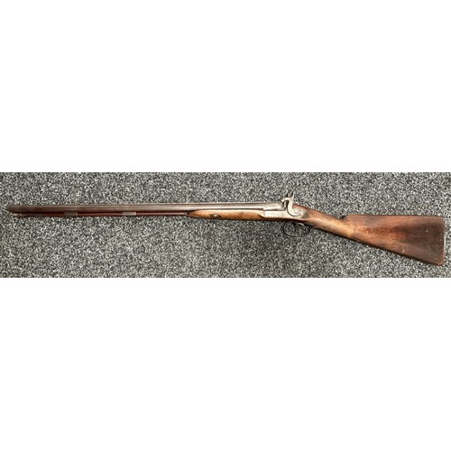 2438 - Percussion Cap Double Barrel Shotgun with 695mm long Damascus barrels. English Proof marks to unders... 