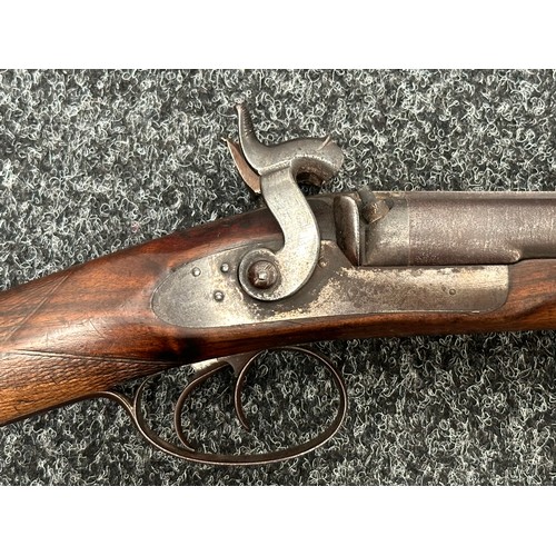 2438 - Percussion Cap Double Barrel Shotgun with 695mm long Damascus barrels. English Proof marks to unders... 