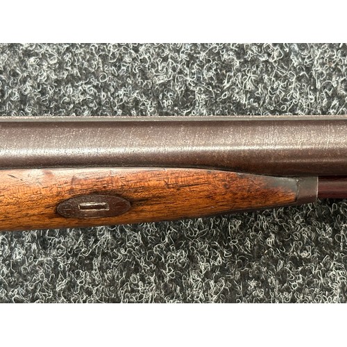 2438 - Percussion Cap Double Barrel Shotgun with 695mm long Damascus barrels. English Proof marks to unders... 