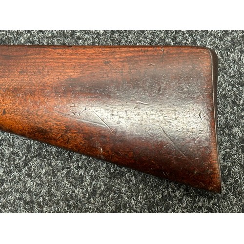 2438 - Percussion Cap Double Barrel Shotgun with 695mm long Damascus barrels. English Proof marks to unders... 