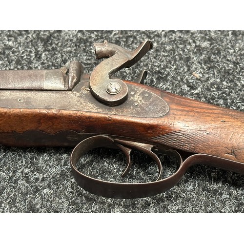 2438 - Percussion Cap Double Barrel Shotgun with 695mm long Damascus barrels. English Proof marks to unders... 