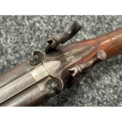 2438 - Percussion Cap Double Barrel Shotgun with 695mm long Damascus barrels. English Proof marks to unders... 