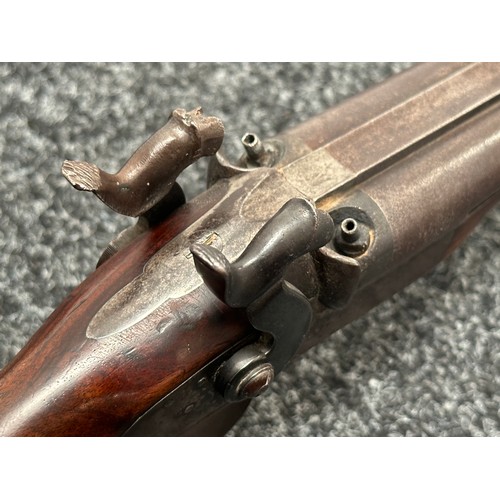 2438 - Percussion Cap Double Barrel Shotgun with 695mm long Damascus barrels. English Proof marks to unders... 