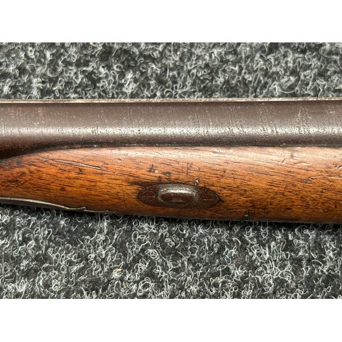 2438 - Percussion Cap Double Barrel Shotgun with 695mm long Damascus barrels. English Proof marks to unders... 