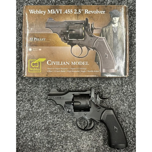 2439 - Airsoft Webley MKVI Pistol in .22 Cal with 2.5 inch barrel. Serial number 21H120348. Overall length ... 