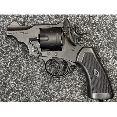 2439 - Airsoft Webley MKVI Pistol in .22 Cal with 2.5 inch barrel. Serial number 21H120348. Overall length ... 