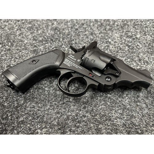 2439 - Airsoft Webley MKVI Pistol in .22 Cal with 2.5 inch barrel. Serial number 21H120348. Overall length ... 