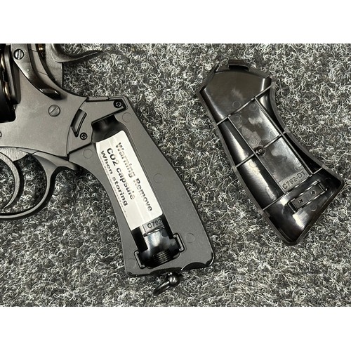 2439 - Airsoft Webley MKVI Pistol in .22 Cal with 2.5 inch barrel. Serial number 21H120348. Overall length ... 