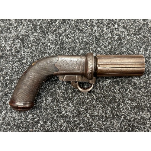 2445 - A scarce Cooper's patent six barrel self cocking pepperbox revolver, circa 1845. This example featur... 