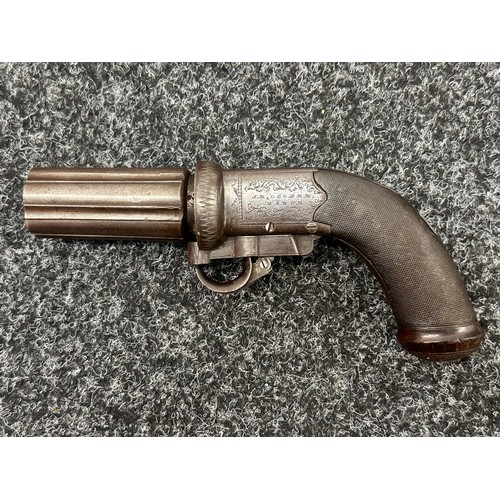 2445 - A scarce Cooper's patent six barrel self cocking pepperbox revolver, circa 1845. This example featur... 