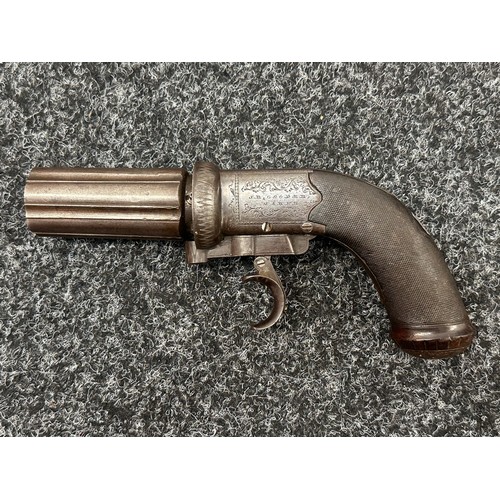 2445 - A scarce Cooper's patent six barrel self cocking pepperbox revolver, circa 1845. This example featur... 