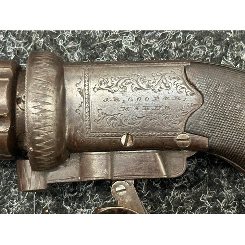 2445 - A scarce Cooper's patent six barrel self cocking pepperbox revolver, circa 1845. This example featur... 