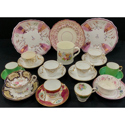 25 - Tea ware- a pair of Sunderland lustre plates, another, yea cups and saucer, two Samson and Hancock c... 