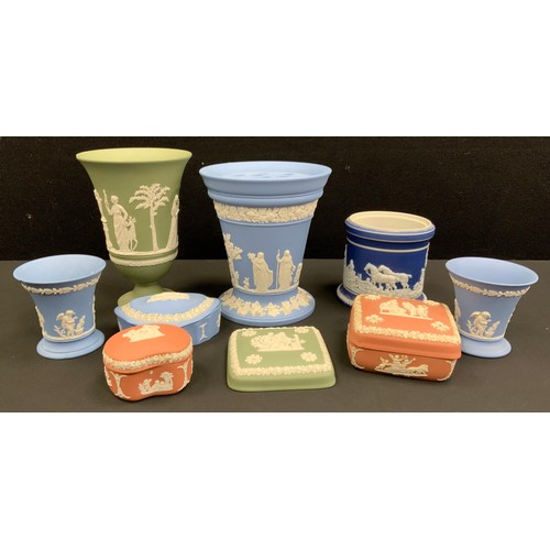 14 - Wedgwood jasper ware including; vases, trinket boxes; etc