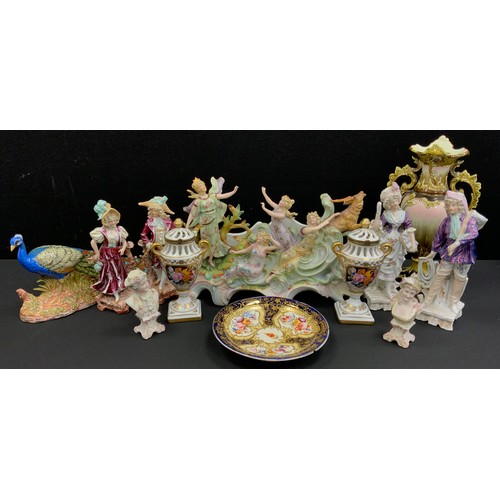 33 - Continental- 19th century and later including;  figure group centrepiece of ladies in the rococo des... 