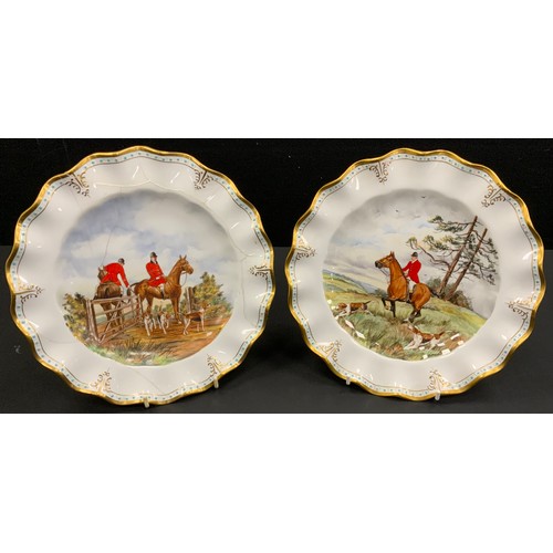 36 - A pair of Royal Crown Derby Hunting scene plates,'No.2 painted by CMPell','No.6 painted by J.Scott' ... 