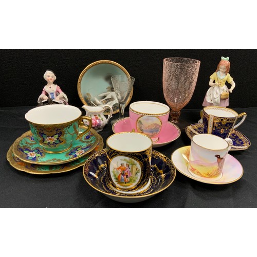 41 - Continental- 19th/20th century tea cups and saucers including; German cobalt ground and hand painted... 