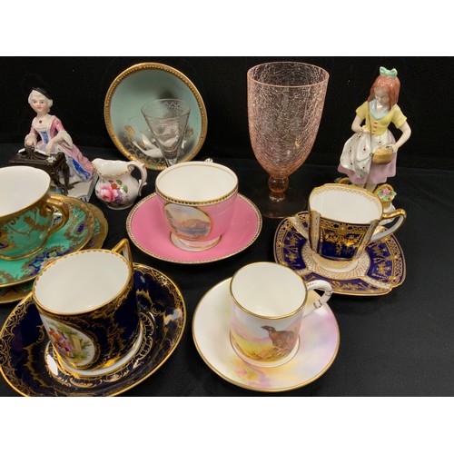 41 - Continental- 19th/20th century tea cups and saucers including; German cobalt ground and hand painted... 