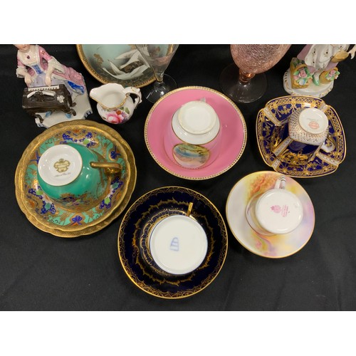 41 - Continental- 19th/20th century tea cups and saucers including; German cobalt ground and hand painted... 