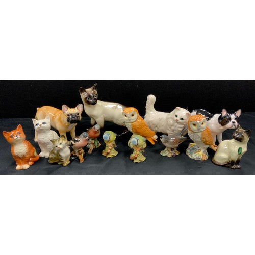 18 - Beswick/John Beswick animals including; models of Siamese cats, French Bulldogs, birds, owl; etc (15... 