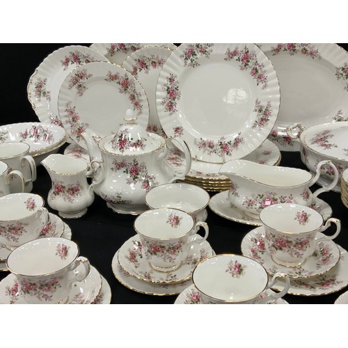 79 - Royal Albert ‘Lavender Rose’ table service for six comprised of; two meat dishes, two picnic plates,... 