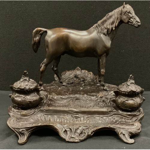 28 - After P.J.Mene, French Bronze desktop Inkwell with Horse Sculpture, 22cm high