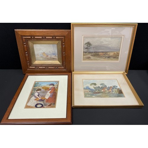 65 - Norma A Clarke , Harvest Time, needlework, 20cm x 14cm;  William Henry Pigott. British 1810-1901, Hi... 