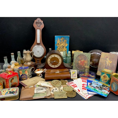 66 - Cod and other bottles;  a Tins;  Clocks, barometer, Football programmes & Ephemera inc Sheffield Wed... 