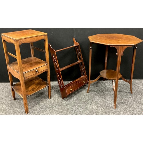 83 - An Edwardian mahogany octagonal side table, 72cm high x 55cm x 55cm;  a19th century mahogany lamp ta... 