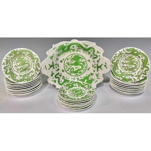 9 - A set of eighteen Coalport Green Dragon pattern dishes, 14cm diameter; others, side plates, shaped d... 