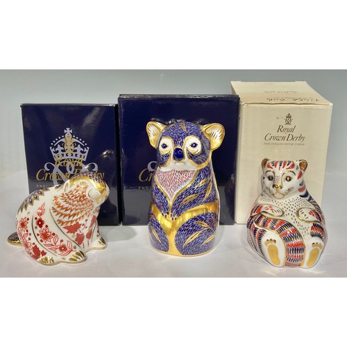 30 - A Royal Crown Derby paperweight, Koala, silver stopper, boxed; others, Beaver, silver stopper, boxed... 