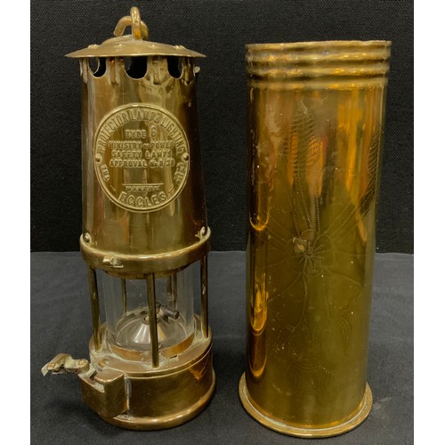 89 - Eccles Miners project lamp; WWI trench art shelll vase (2)