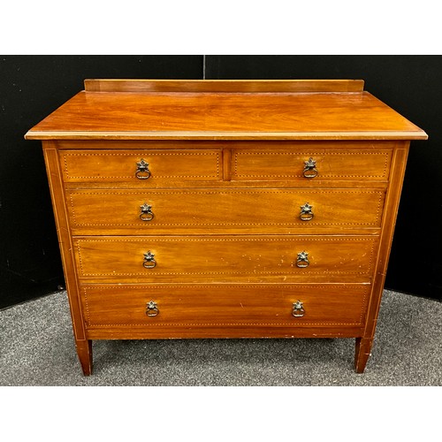 90 - An Edwardian mahogany chest of two short, over three graduated long drawers, barber-pole stringing t... 