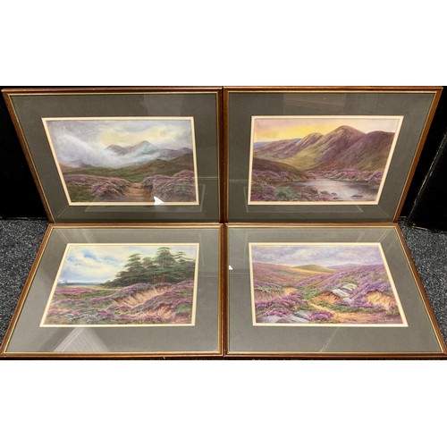 94 - Agnes Hassall, a set of four, Highland Heather, each signed, watercolours,22.5cm x 33cm (4).