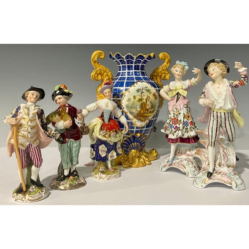 41 - A pair of Sitzendorf porcelain figures, of dancers, 29cm high; a pair of French porcelain figures, o... 