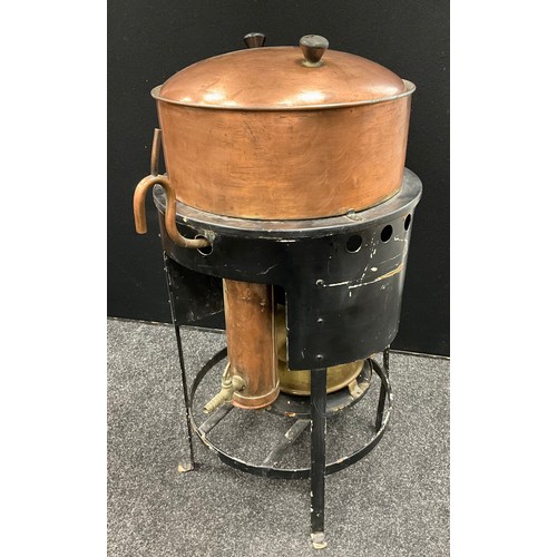 98 - A Copper and mixed metal vapor separator/still or sterilizer  vessel, twin handled cover, overflow t... 