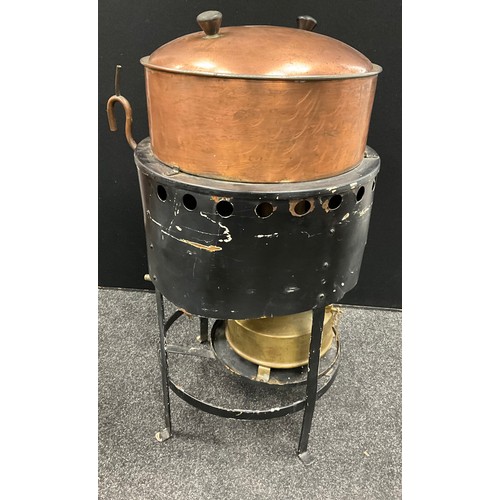 98 - A Copper and mixed metal vapor separator/still or sterilizer  vessel, twin handled cover, overflow t... 