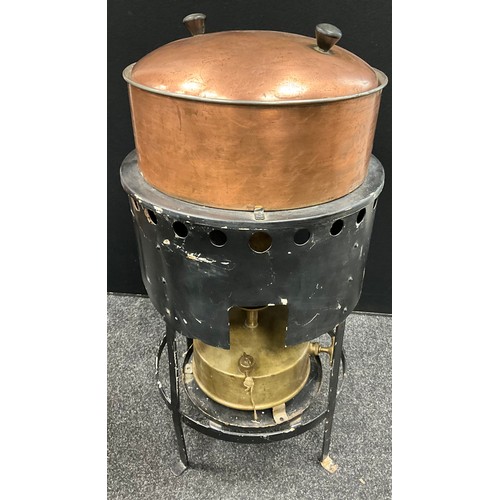 98 - A Copper and mixed metal vapor separator/still or sterilizer  vessel, twin handled cover, overflow t... 