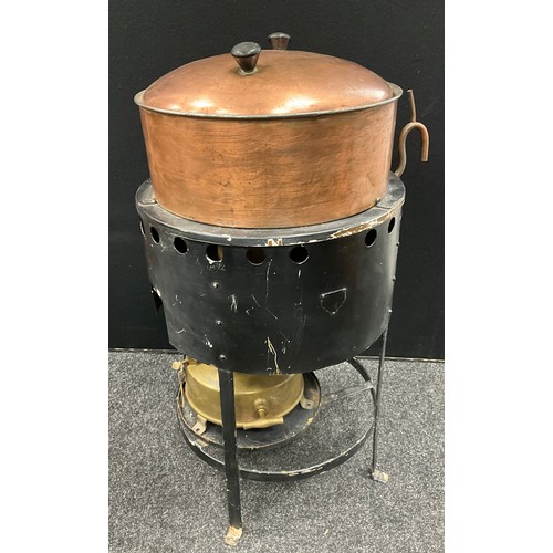 98 - A Copper and mixed metal vapor separator/still or sterilizer  vessel, twin handled cover, overflow t... 