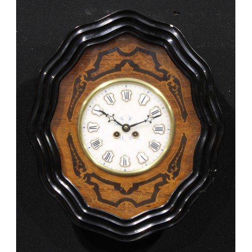 56 - A late 19th century French ebonised and oak oeil-de-boeuf clock, 19cm alabaster dial applied with Ro... 