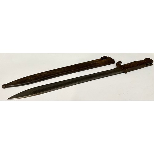 63 - A WW1 Imperial German Army Butcher bayonet and scabbard, 365mm single edged fullered blade, marked 