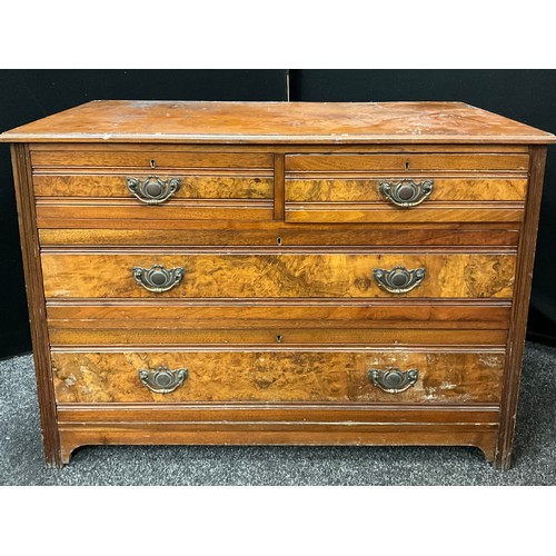 112 - An Edwardian walnut and burr walnut chest of two short over two long drawers, 77cm high x 107cm wide... 