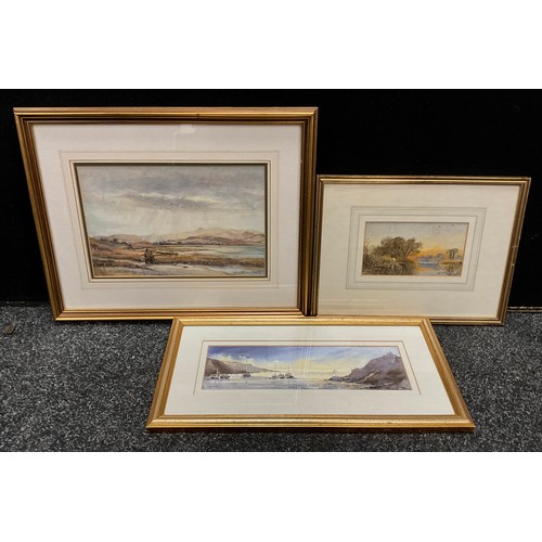 136 - Alfred Augustus Glendening (fl. 1861-1892), Thames flood plain, signed, watercolour, 9.5cm x 17cm;  ... 